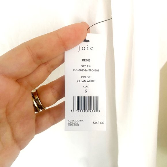 NWT Joie Rene Puff Shoulder 3/4 Sleeve Cotton Poplin Top in White - Picture 4 of 6